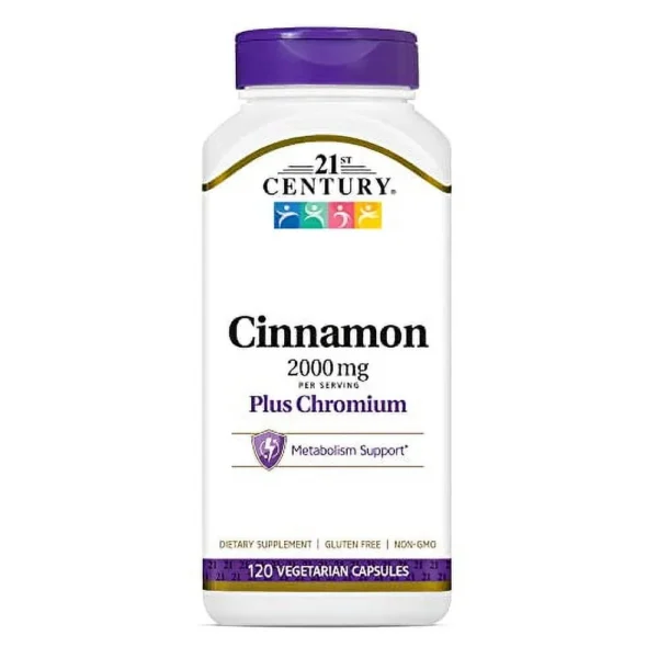 Cinnamon 2000 mg Per Serving Plus Chromium Vegetarian Capsules 120 count